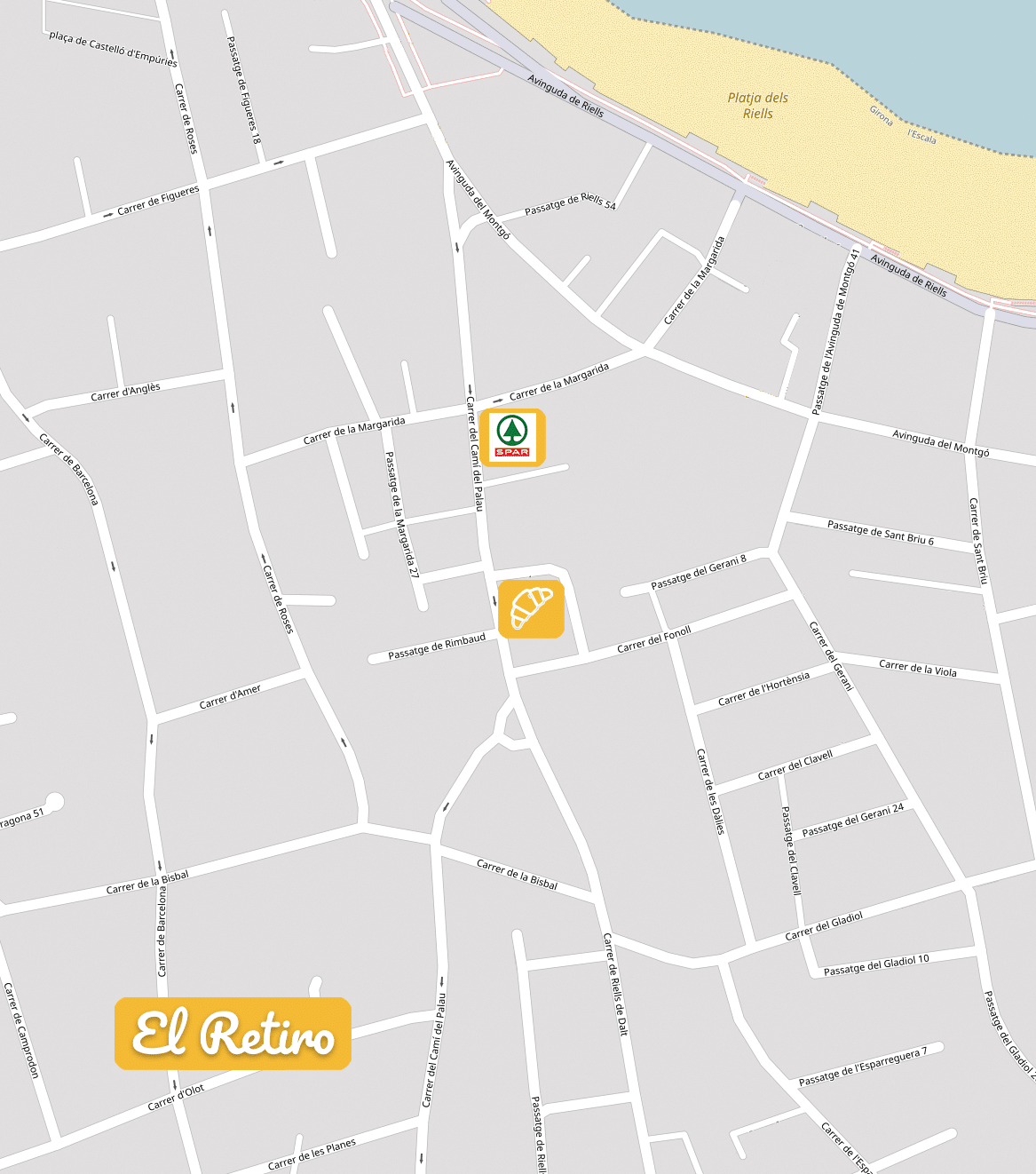 Map showing area of Holiday Villa El Retiro in L'Escala, Costa Brava, Spain